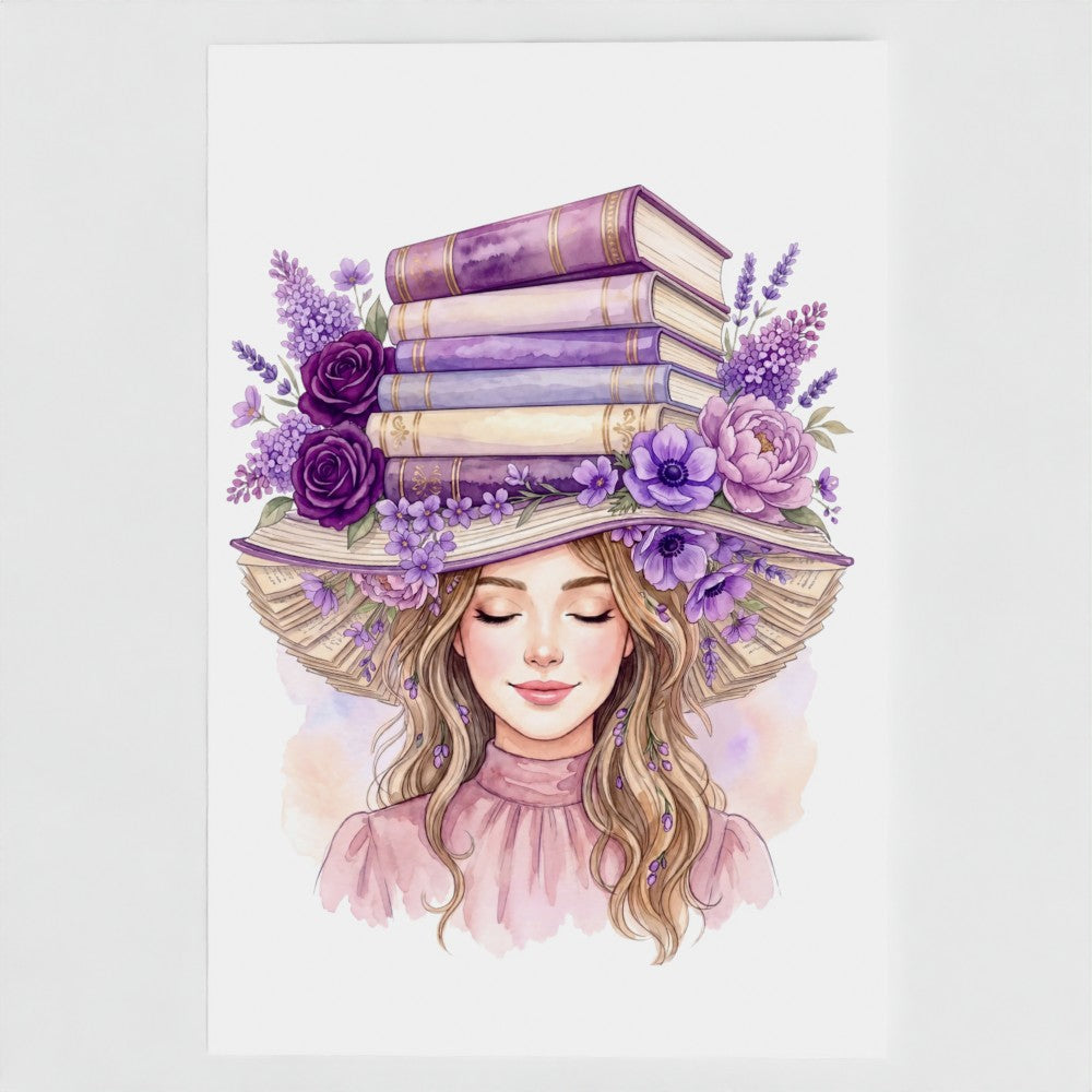 "Her Hat Is Made Of Books" Greeting Card